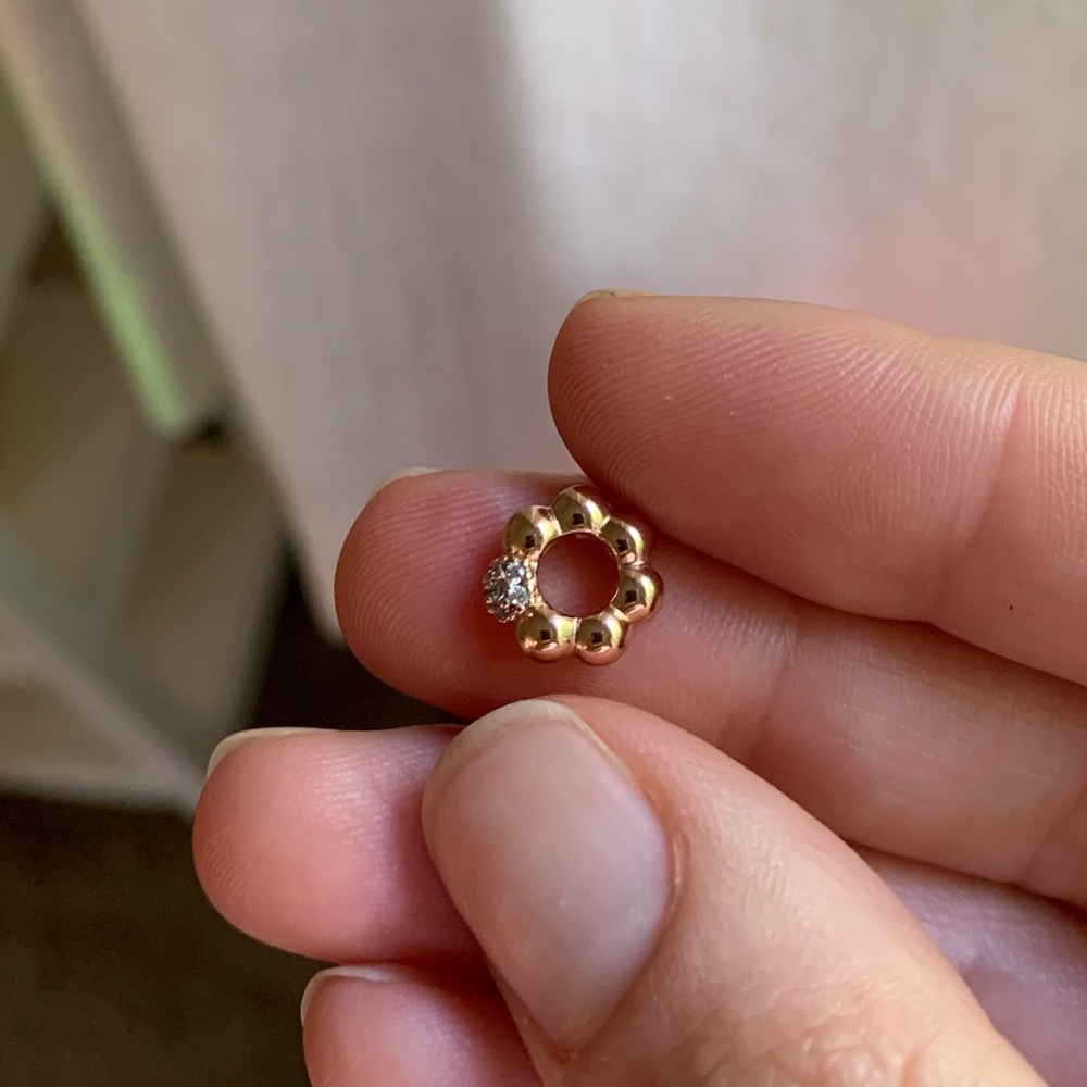 Pandora polished & pave bead spacer charm in rose gold